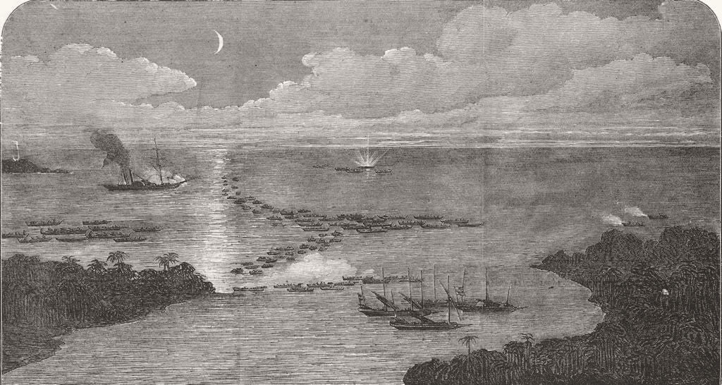 MALAYSIA. Attacking Pirates, Banting Marron, Borneo 1849 old antique print